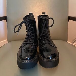 Chunky Black Patent Shiny Combat Boots